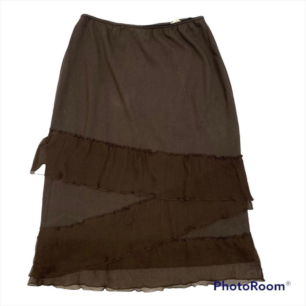 New with Tags Stizzoli Brand Brown Tiered‎ Ruffle Skirt Size 42